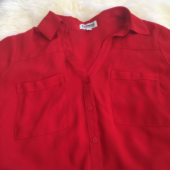 Express Scarlet Red Portofino Button Up Blouse - Picture 5 of 9
